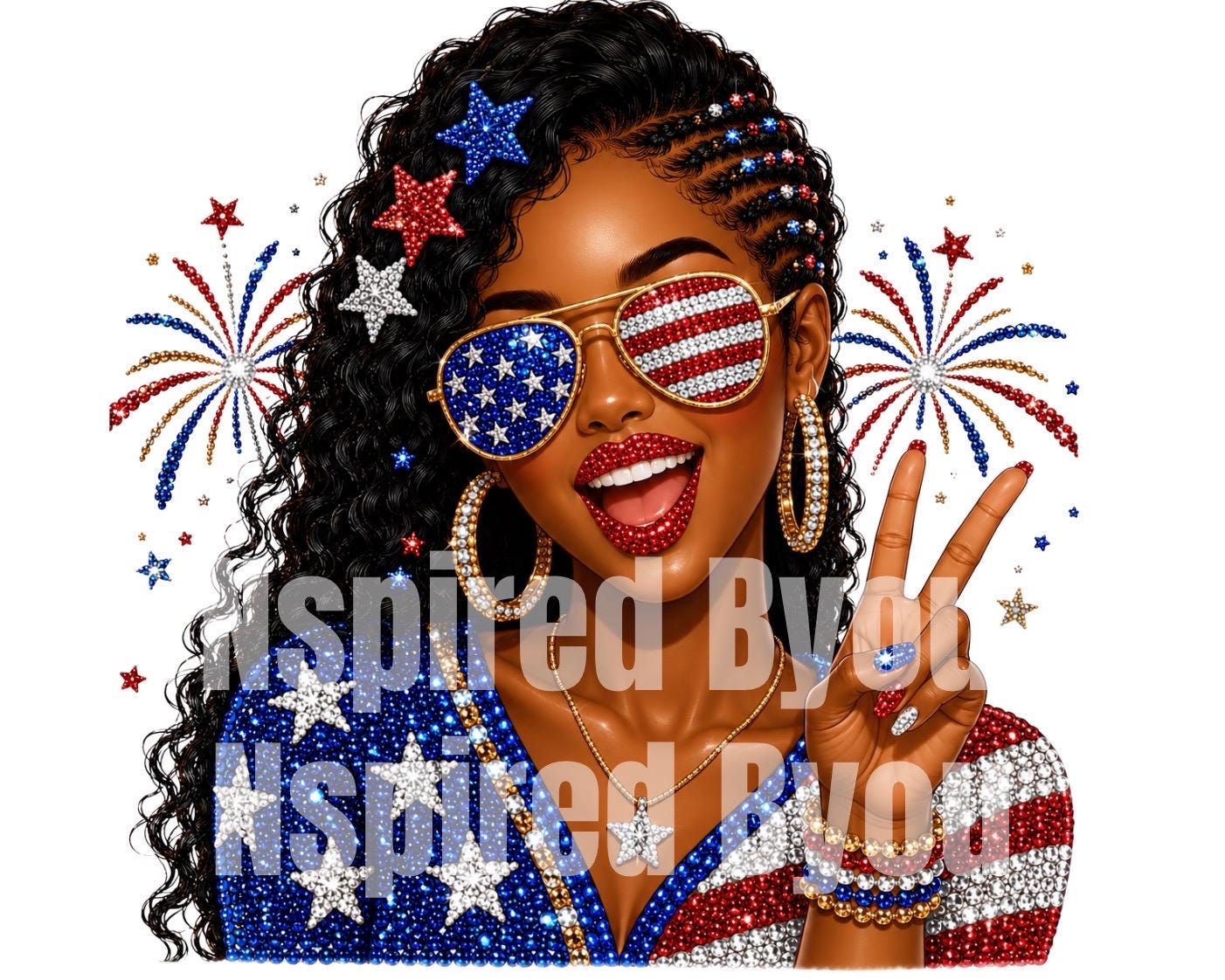 black girl Fourth of July faux bling digital download