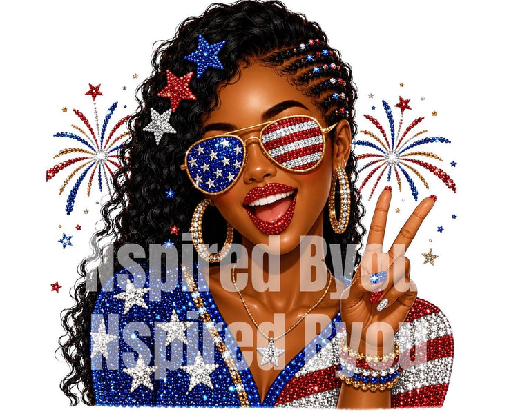 black girl Fourth of July faux bling digital download