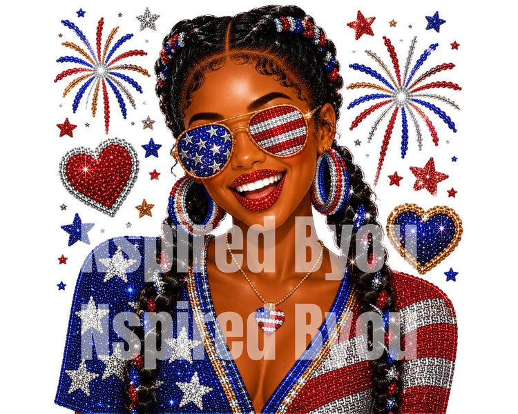 black girl Fourth of July faux bling digital download