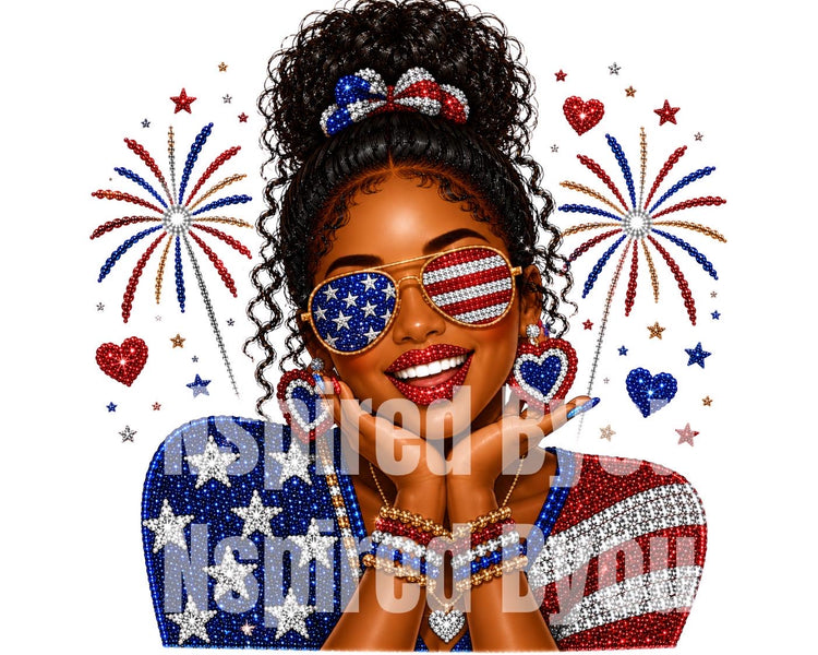 black girl Fourth of July faux bling digital download