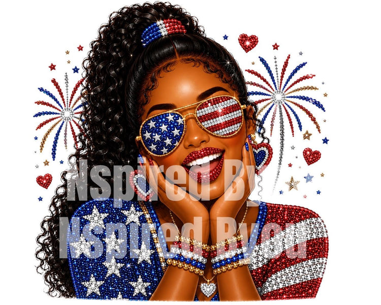 black girl Fourth of July faux bling digital download