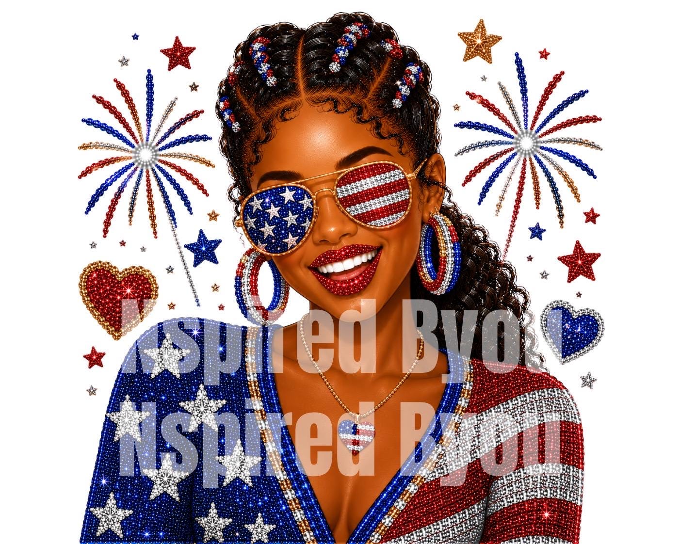 black girl Fourth of July faux bling digital download
