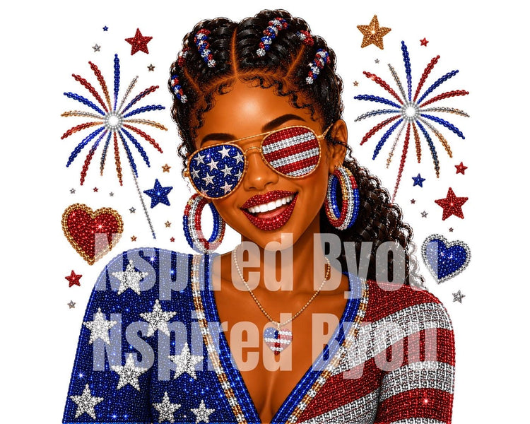 black girl Fourth of July faux bling digital download