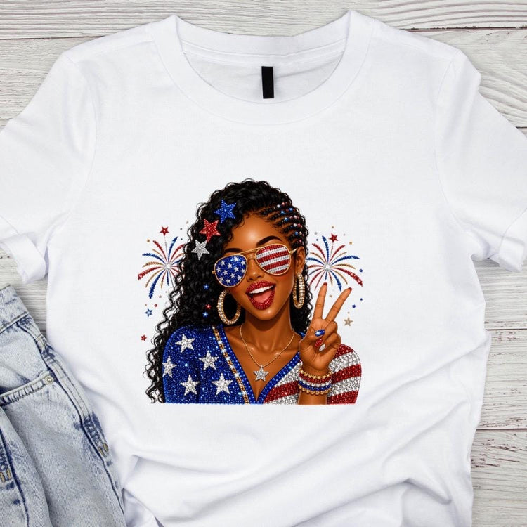 black girl Fourth of July faux bling digital download