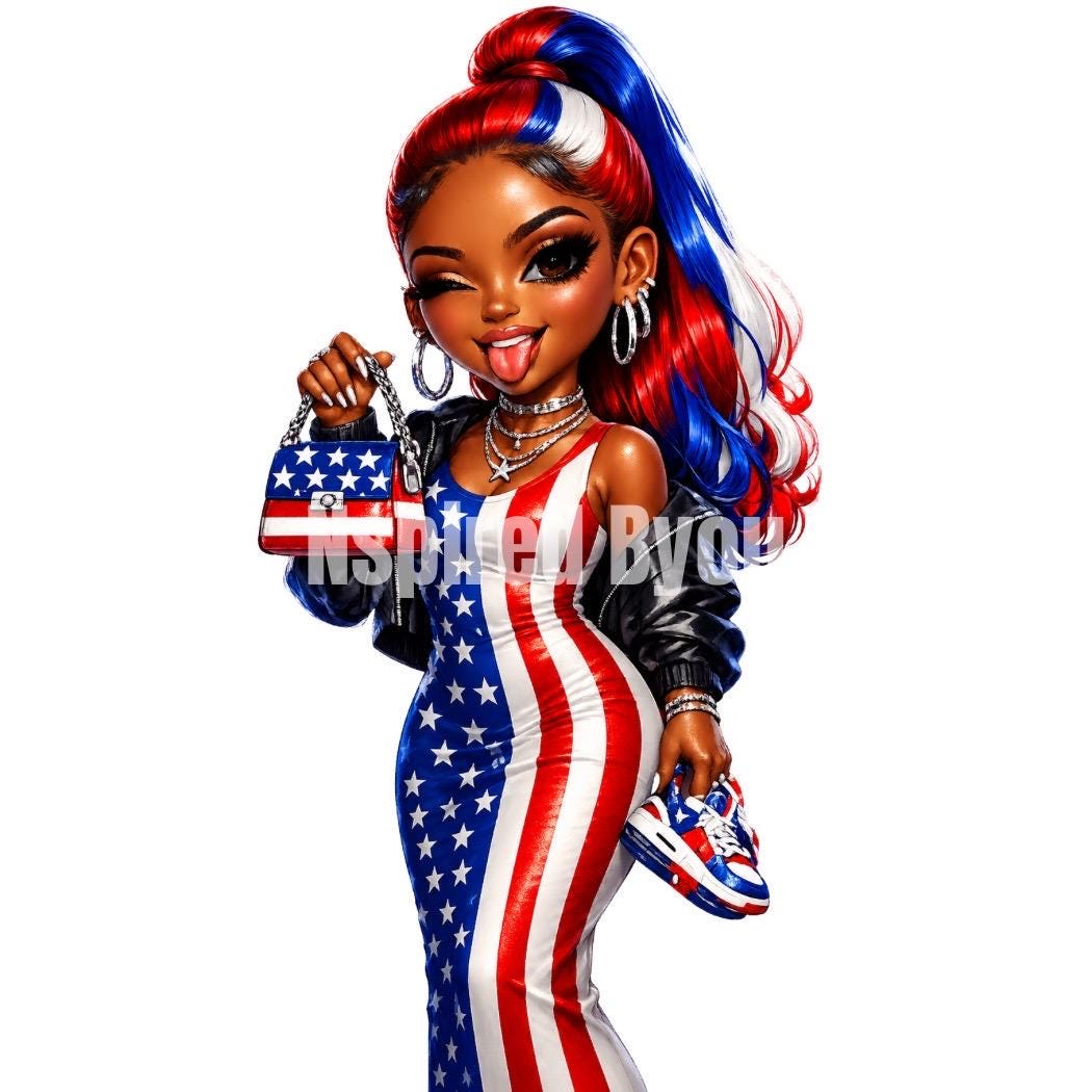 4th of July patriotic black girl digital download