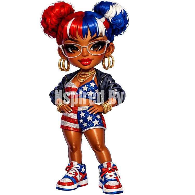 4th of July patriotic black girl digital download