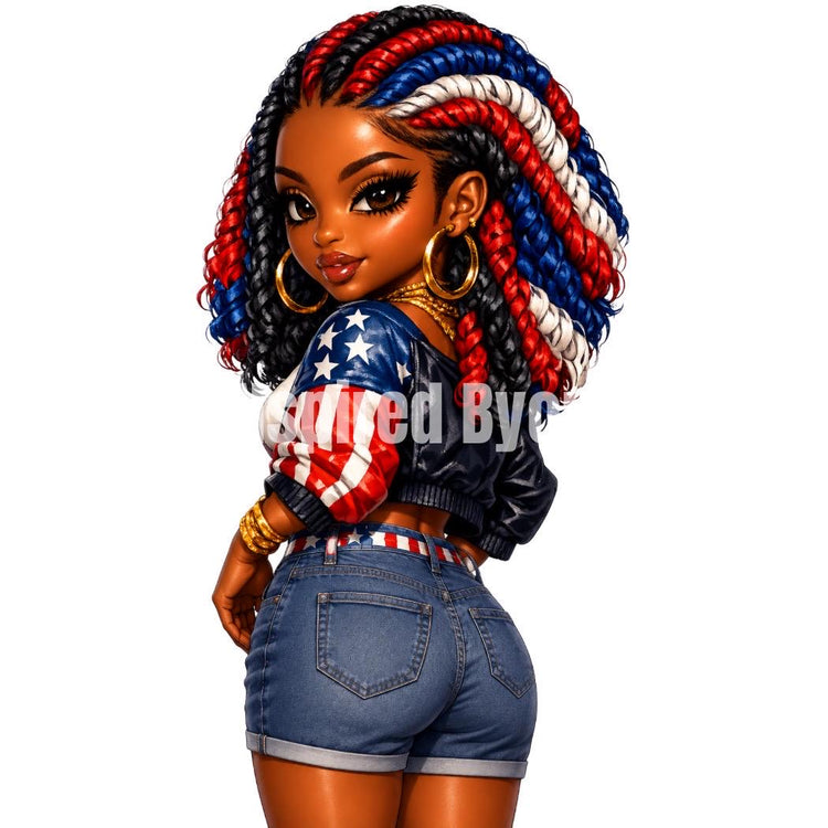4th of July patriotic black girl digital download