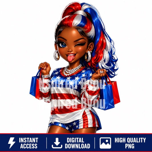 4th of July black girl digital download