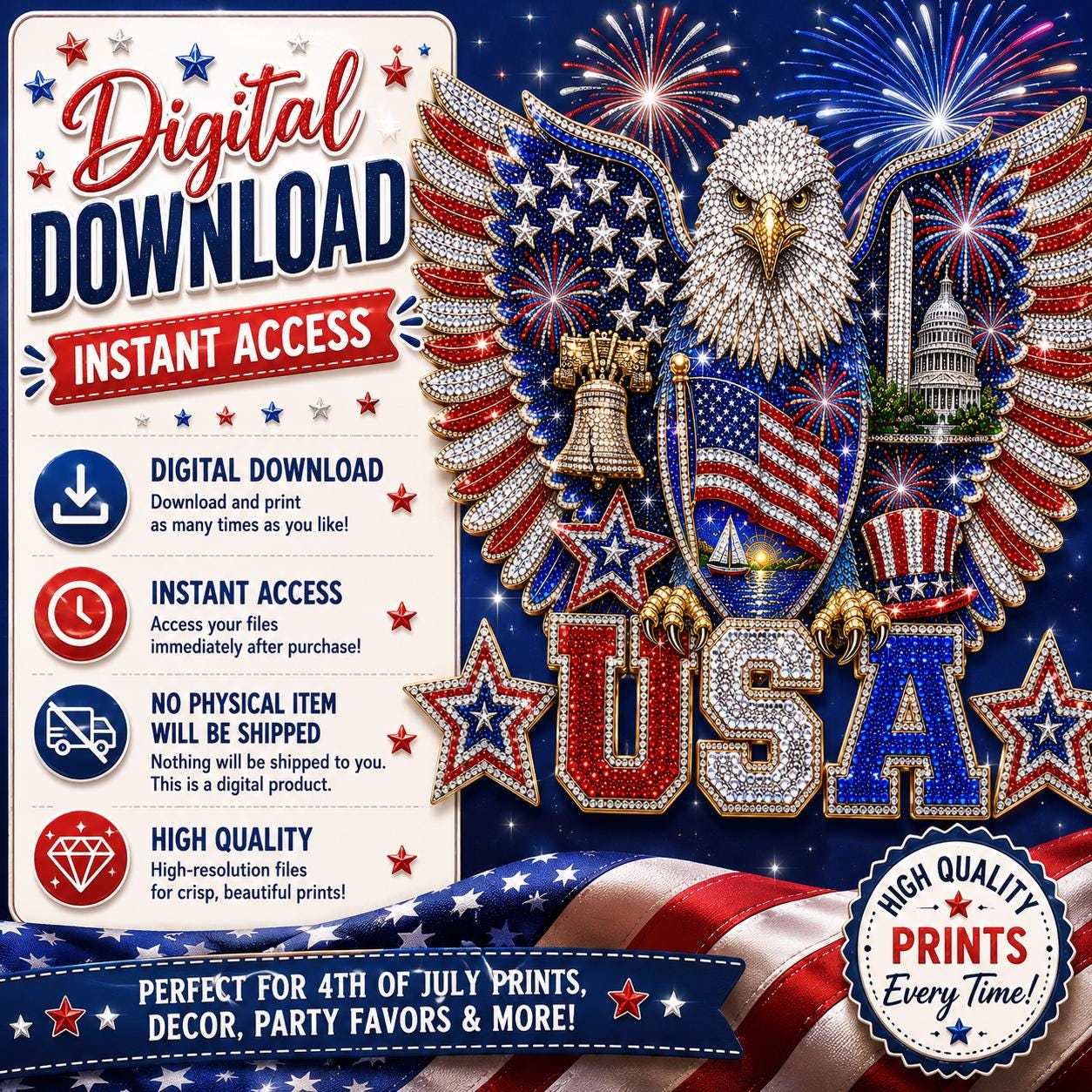 Faux bling Fourth of July eagle design