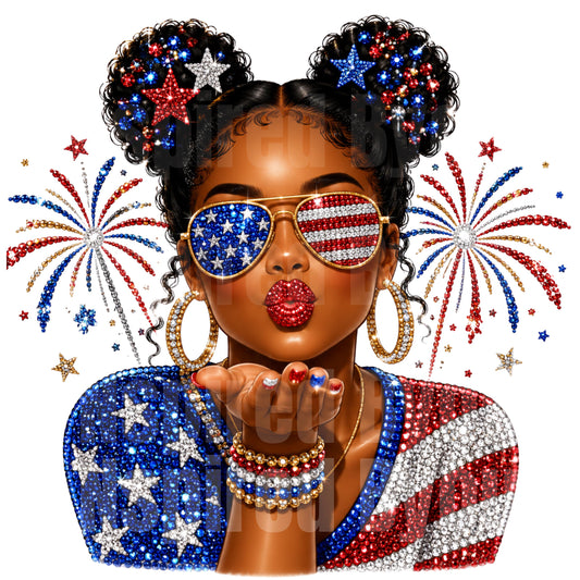 4th of July Black Woman Faux Bling PNG, Faux Bling Patriotic Clipart, Black Girl Fourth of July Design - Inspired BYou Home Decor